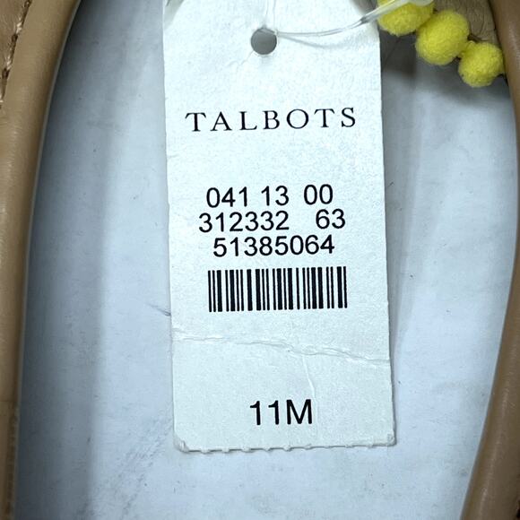 NEW Talbots Yellow Pom Pom Slide Sandals Tan Vegan Leather sz 11 M - Picture 8 of 9